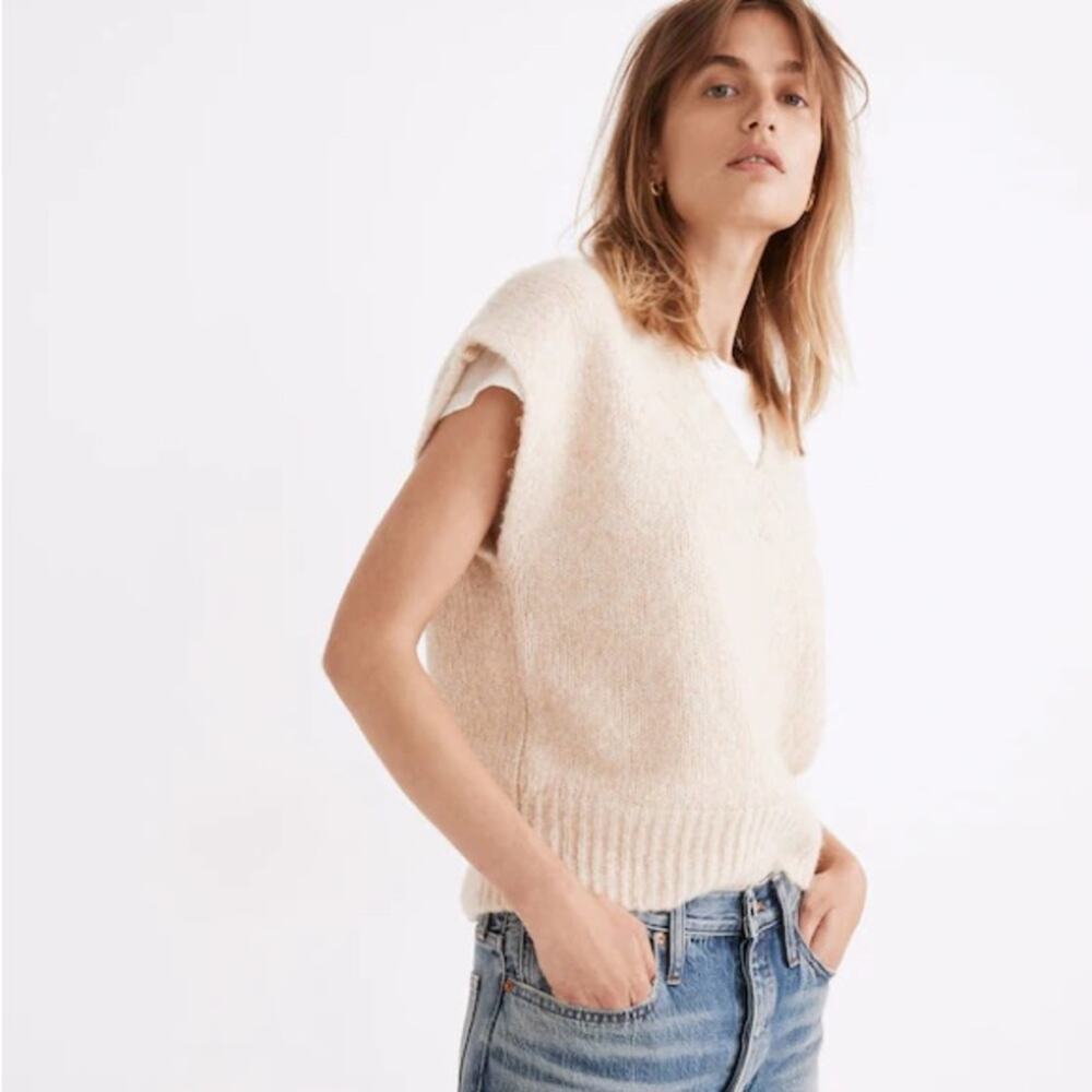 Madewell Wool Blend Sweater Vest Oat Heather V-neck Oversized Size XXL